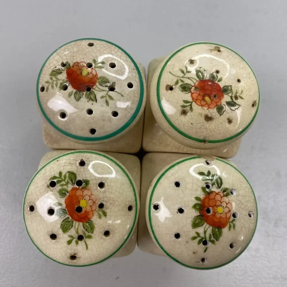 Vintage Shaker Set Salt Pepper Flour Sugar Floral Ceramic Hand Painted Japan 50s